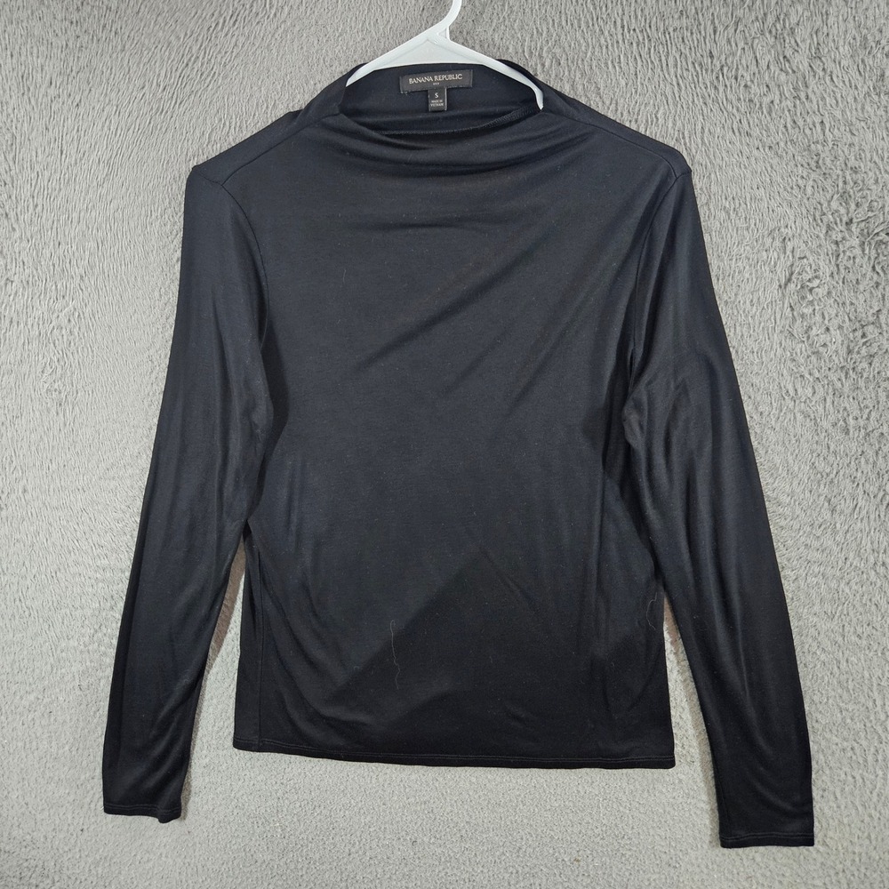 Banana Republic Womens Black Mock Neck Long Sleeve Rayon Top S